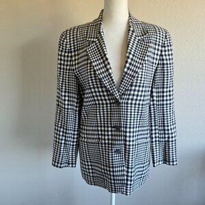Vintage Liz Claiborne Blazer Jacket Navy White Gingham Check Petite Collection 4